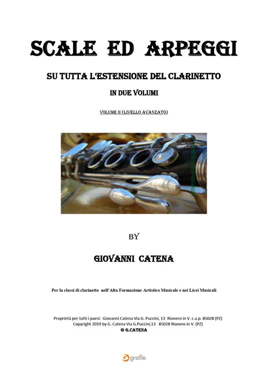 Scale ed arpeggi su tutta l'estensione del clarinetto (livello avanzato). Vol. 2 - Giovanni Catena - copertina