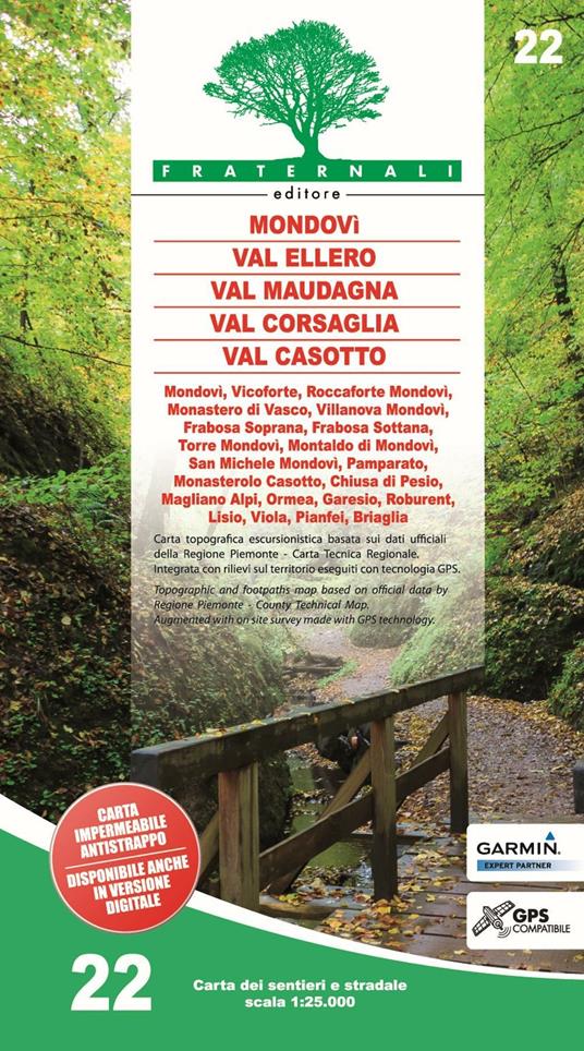 Carta n. 22. Mondovì, Val Ellero, Val Maudagna, Val Corsaglia Val Casotto. Carta dei sentieri e stradale scala 1:25.000 - copertina