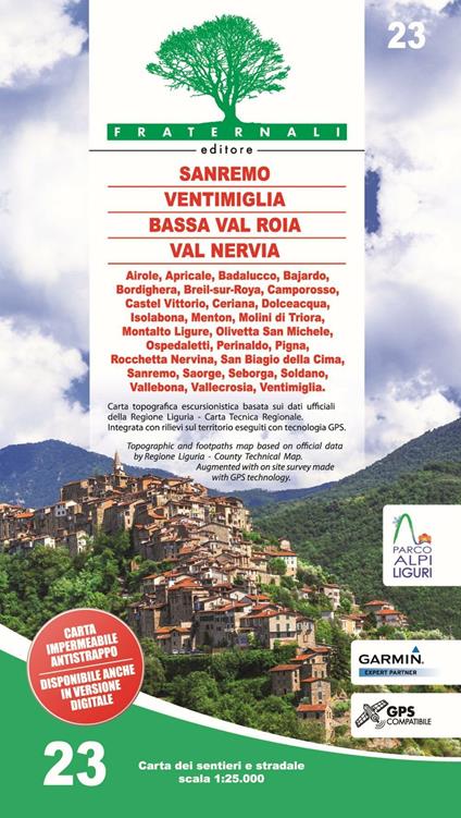 Carta n. 23. Sanremo, Ventimiglia, Bassa Val Roia, Val Nervia. Carta dei sentieri e stradale scala 1:25.000 - copertina