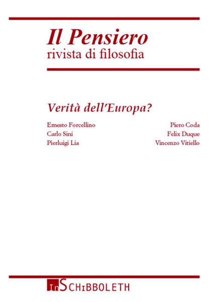 Il pensiero. Rivista di filosofia (2013). Vol. 52: Verità dell'Europa. - copertina