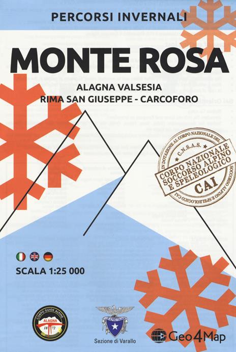 Percorsi invernali Monte Rosa. Alagna Valsesia, Rima S. Giuseppe e Carcoforo. Scala 1:25.000. Ediz. italiana, inglese e tedesca - copertina