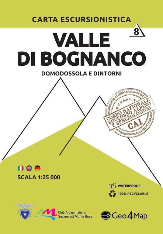 Carta escursionistica valle di Bognanco. Scala 1:25.000. Ediz. italiana, inglese e tedesca. Vol. 8: Domodossola e dintorni. - copertina