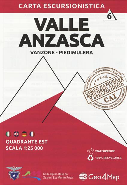 Carta escursionistica Valle Anzasca. Scala 1:25.000. Ediz italiana, inglese, tedesca e francese. Vol. 6: Quadrante est: Vanzone, Piedimulera - copertina