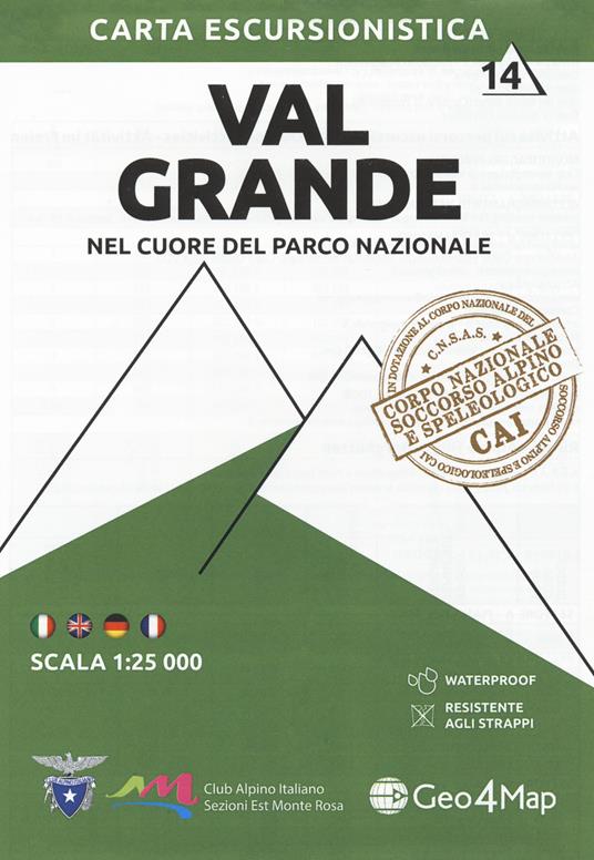 Carta escursionistica Val Grande. Nel cuore del parco nazionale. Scala 1:25.000. Ediz. italiana, inglese, tedesca e francese. Con Contenuto digitale per accesso on line. Vol. 14 - copertina