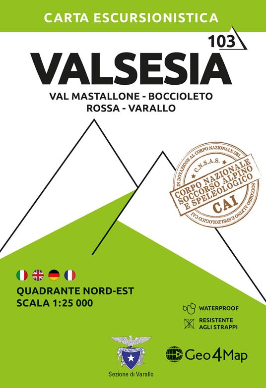 Valsesia Quadrante nord-est. Val Mastallone, Boccioleto, Rossa e Varallo. Carta escursionistica 1:25.000 - copertina