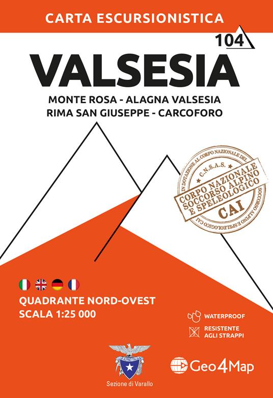 Valsesia nord-ovest. Monte Rosa, Alagna Valsesia, Rima San Giuseppe, Carcoforo 1:25.000 - copertina