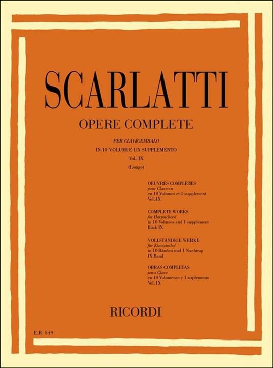  Opere Complete per Clavicembalo vol. IX. Harpsichord -  Domenico Scarlatti - copertina