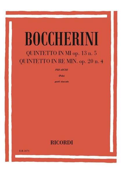  Quintetti: N. 1 in Mi Op. 13, N. 5. N. 2. Quintetto d'archi -  Luigi Boccherini - copertina