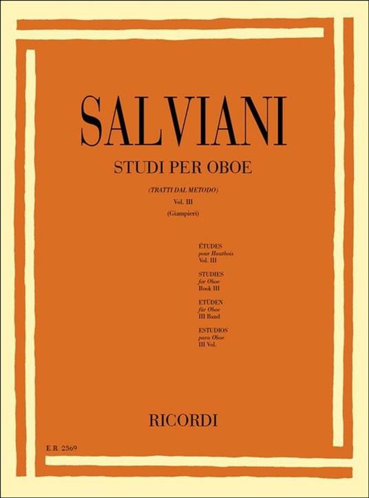  Studi per Oboe (Tratti Dal Metodo) vol. 3. Alamiro Giampieri -  C. Salviani - copertina