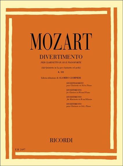  Quintetto in La Kv 581 per Clarinetto -  Wolfgang Amadeus Mozart - copertina