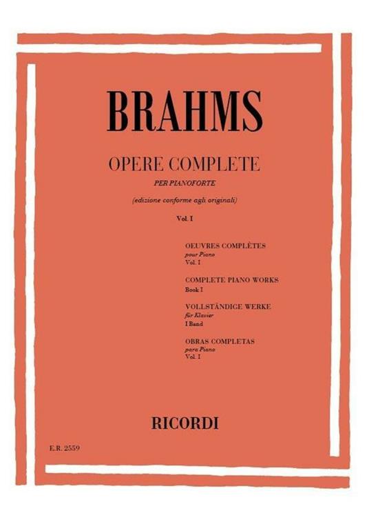  Opere Complete per Pianoforte. vol. 1 -  Johannes Brahms - copertina