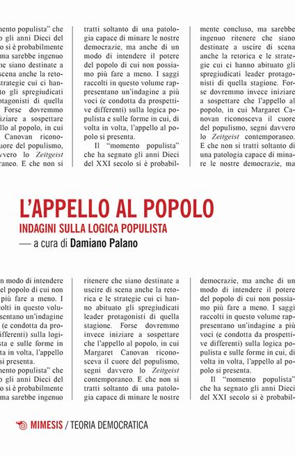 L'appello al popolo. Indagini sulla logica populista - copertina