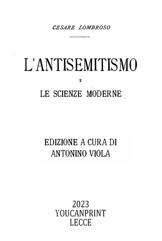 L'antisemitismo e le scienze moderne - Cesare Lombroso - copertina