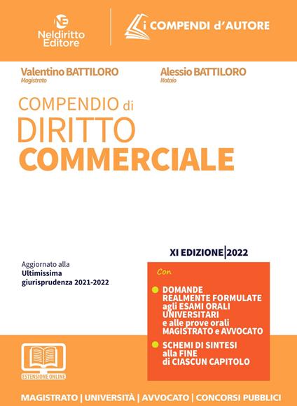 Compendio di diritto commerciale - Valentino Battiloro,Alessio Battiloro - copertina