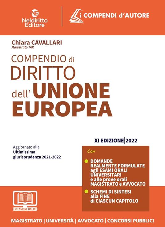 Compendio di diritto dell'Unione Europea - Chiara Cavallari - copertina