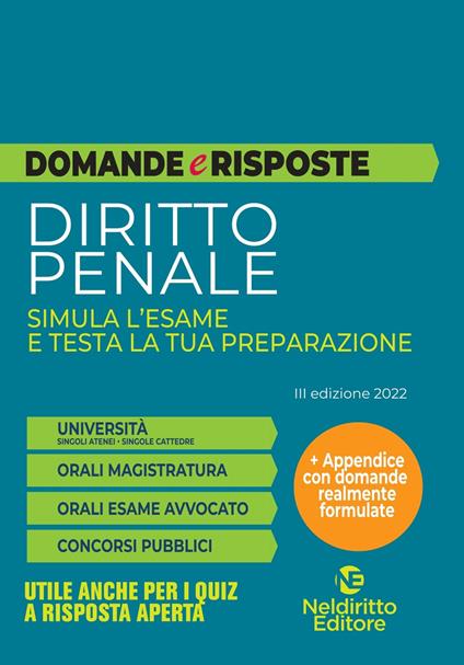  Domande e risposte diritto penale. Simula l'esame e testa la tua preparazione -  Sara Piancastelli - copertina