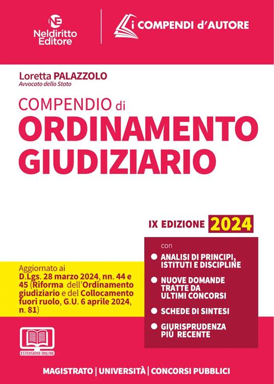 Compendio di ordinamento giudiziario 2024. Per orale Magistratura e concorsi superiori. Con espansione online - Simone Petralia - copertina