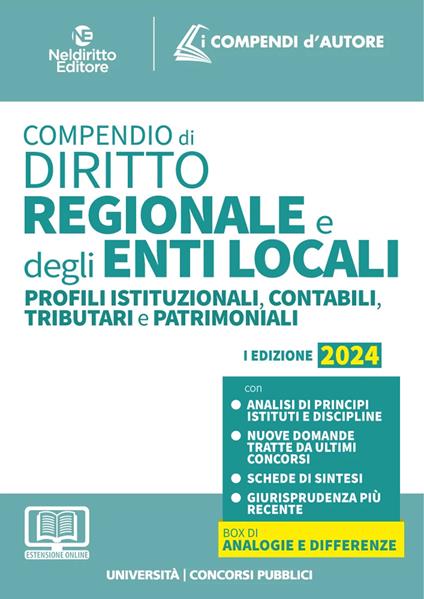 Compendio di diritto Regionale e degli Enti Locali. Profili istituzionali, contabili, tributari e patrimoniali 2024. Con espansione online - copertina