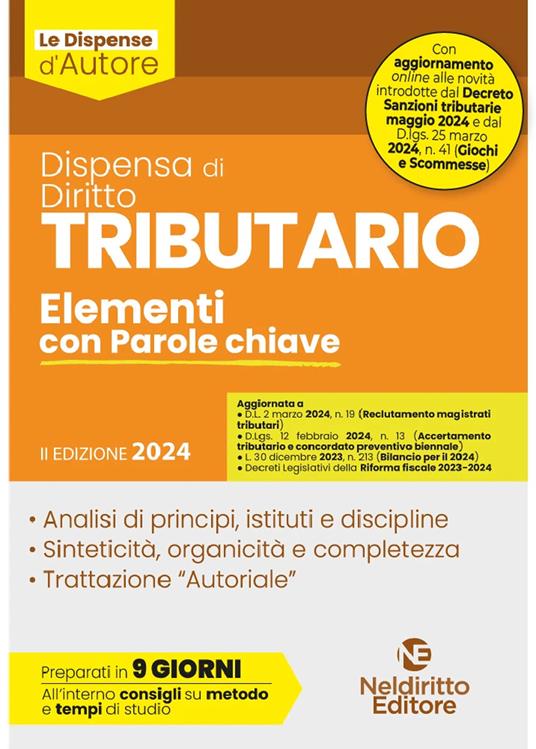 Dispensa di diritto tributario. Elementi con parole chiave - copertina