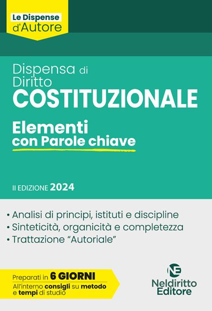 Dispensa di diritto costituzionale. Elementi con parole chiave - copertina