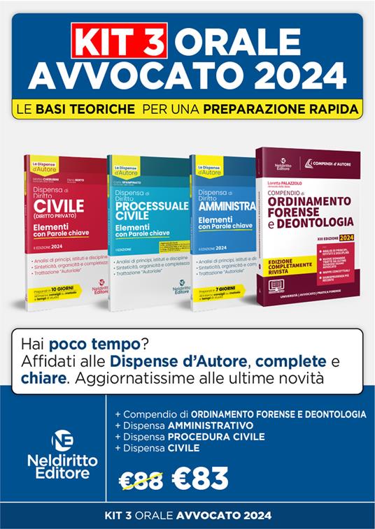 Speciale Orale Avvocato kit 3 dispense + 1 compendio (Civile, Ordinamento forense + Procedura civile + amministrativo) - Mattia Cherubini,Elena Berto - copertina