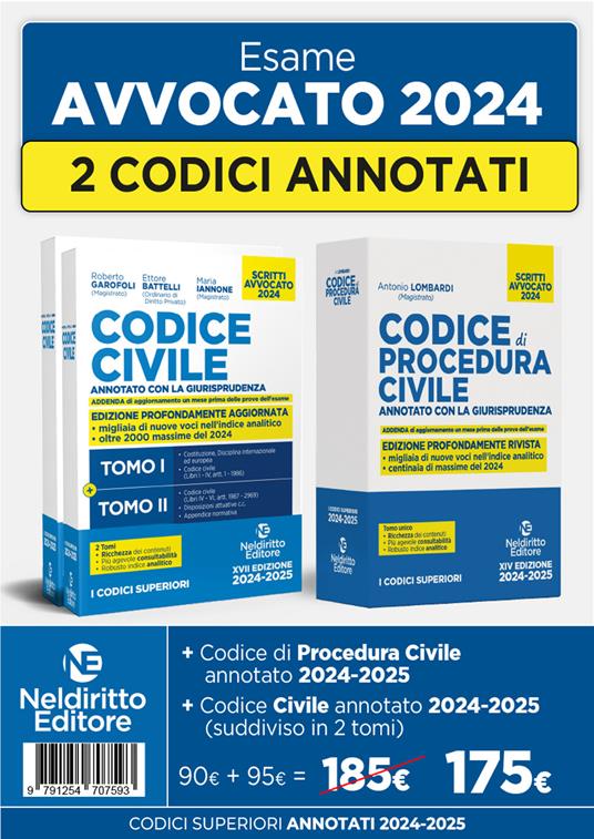 Kit Codice civile + Procedura civile annotato con la giurisprudenza per l'esame di avvocato 2024 - Roberto Garofoli,Ettore Battelli,Maria Iannone - copertina