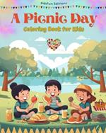 A Picnic Day - Coloring Book for Kids - Creative and Cheerful Illustrations to Encourage a Love of the Outdoors: Funny Collection of Adorable Picnic Scenes for Children