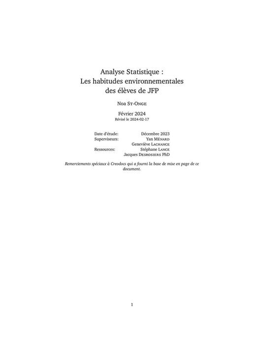 Analyse Statistique : Les habitudes environnementales des élèves de JFP