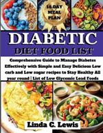 The Diabetic Diet Food List Cookbook: The Complete Guide to Manage Diabetes Effectively with Simple and Easy Delicious Low carb and Low sugar recipes to Stay Healthy + List of Low Glycemic Load Food