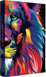 KJV Holy Bible, Multi Color Lion of Judah, Large Print, Handy Size format, Hardc over, Ribbon Marker, and Red Letter