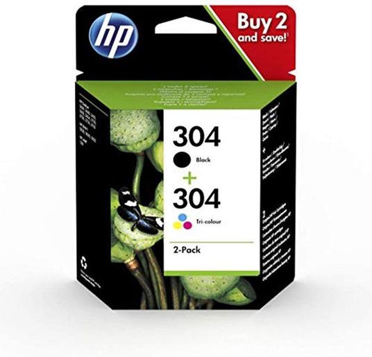 HP 304 Multi Pack 3JB05AE Confezione da 2 Cartucce Originali per Stampanti  HP DeskJet serie 2620 e 2630; HP Deskjet serie 3700 e HP ENVY serie 5010,  5020 e 5030, Nero e Tricromia - HP - Informatica | IBS