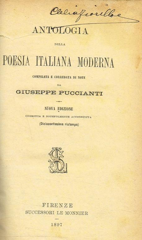 Antologia Della Poesia Italiana Moderna Giuseppe Puccianti Libro Usato Le Monnier Ibs